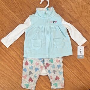 Carter's Baby Girls Light Blue Vest Set with Heart Pants